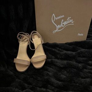Christian Louboutin Womens Beige Light Tan Heeled Strappy Sandals EU 34 US 4